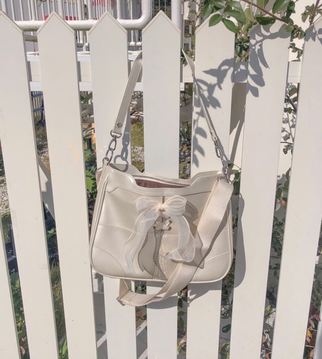 오부니 발레코어 레이스 리본 백 화이트 아이보리 상품이미지3