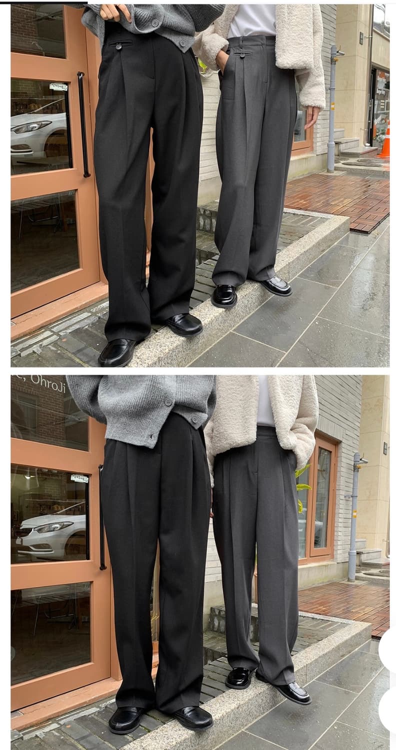 데일리쥬 made 텔츠 핀턱 와이드 슬랙스 검정 상품이미지4