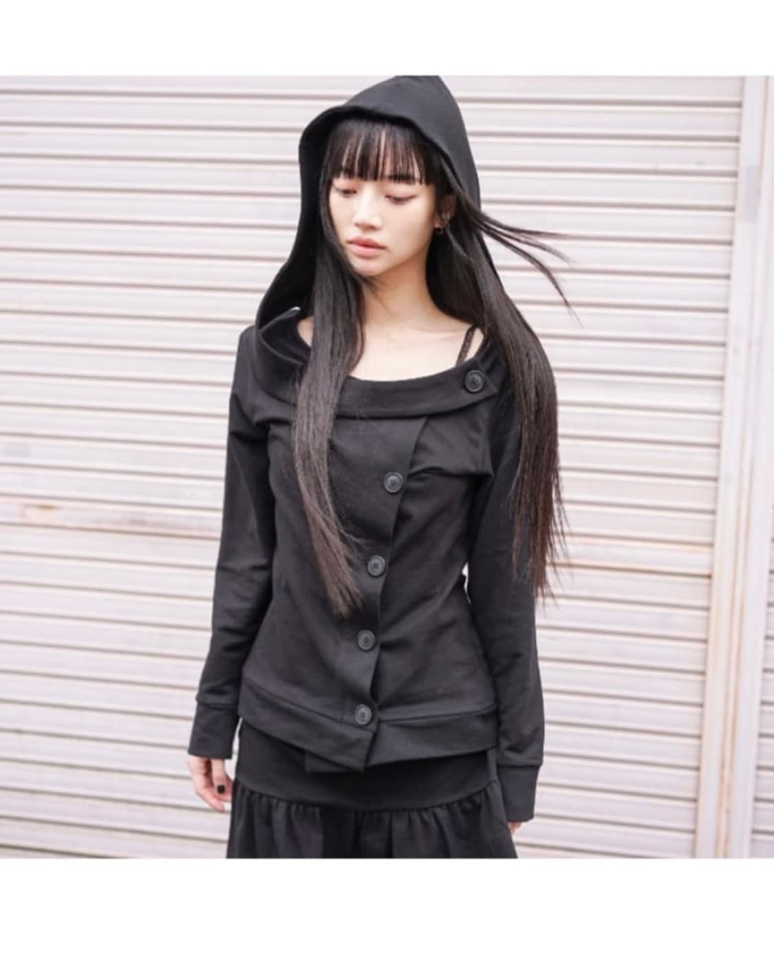 oshigh 오스하이 스프링 넥 버튼 후드 블랙 상품이미지3