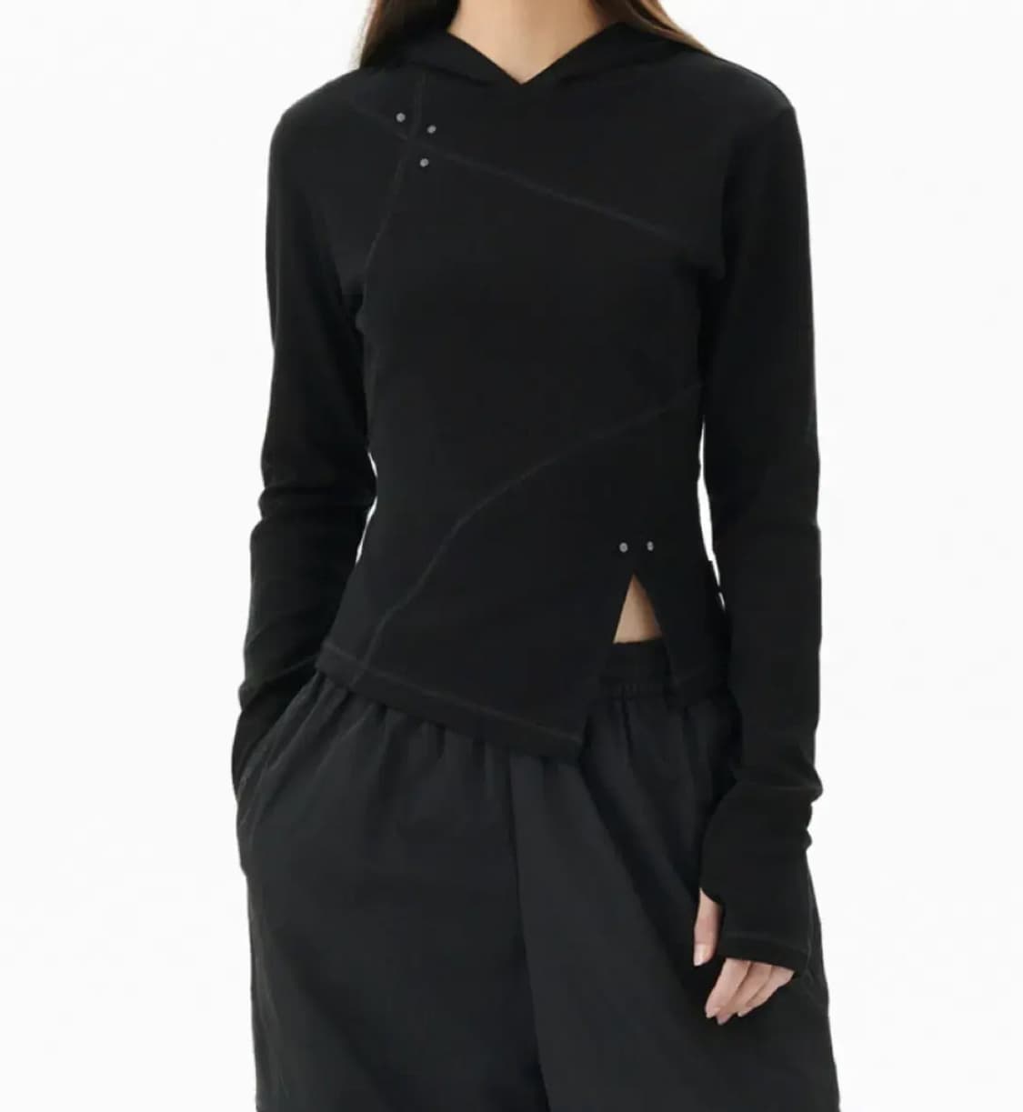 (새상품) 마하그리드 CURVED SLIM HOODIE BLACK 상품이미지1