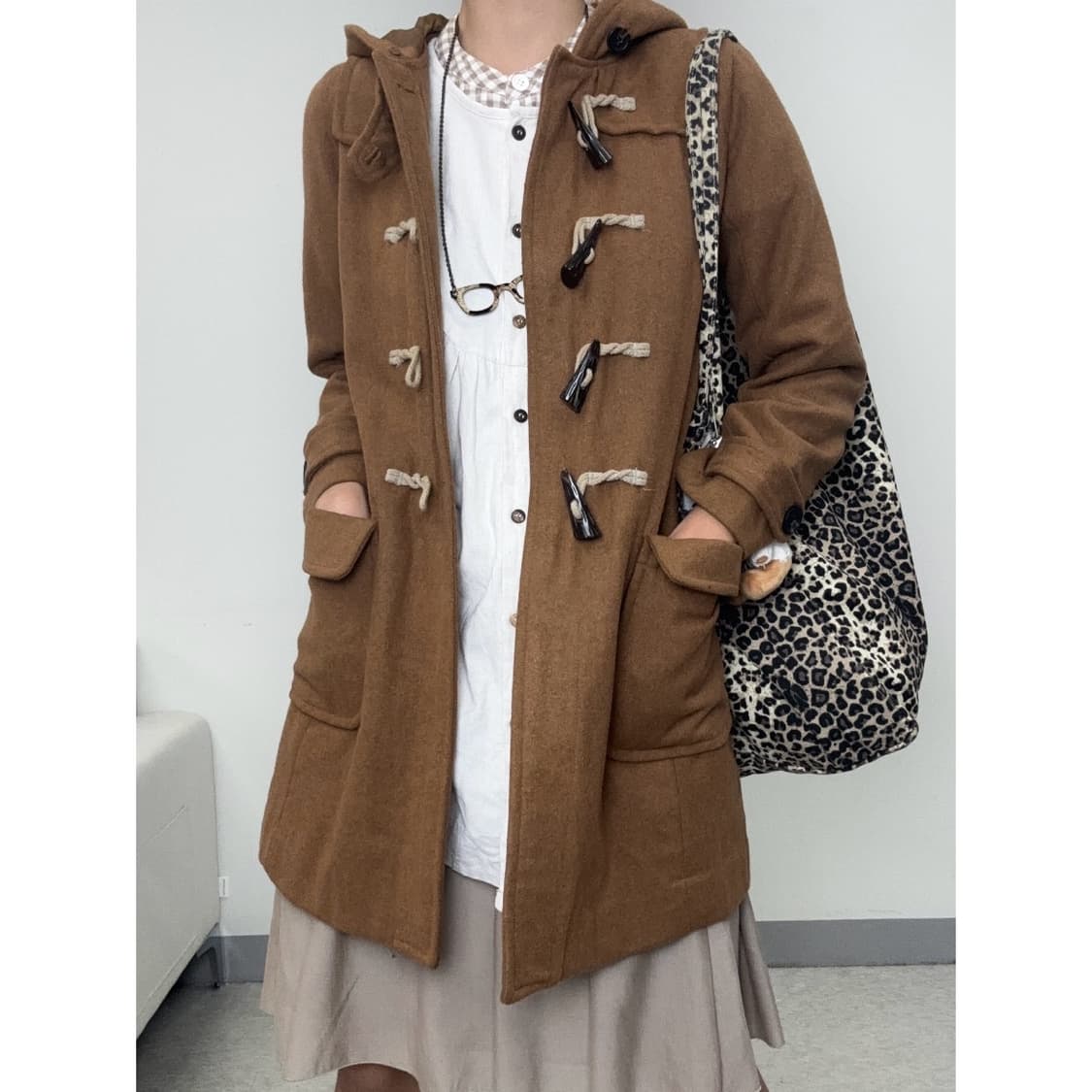 빈티지 브라운 후드 더플 코트 상품이미지4