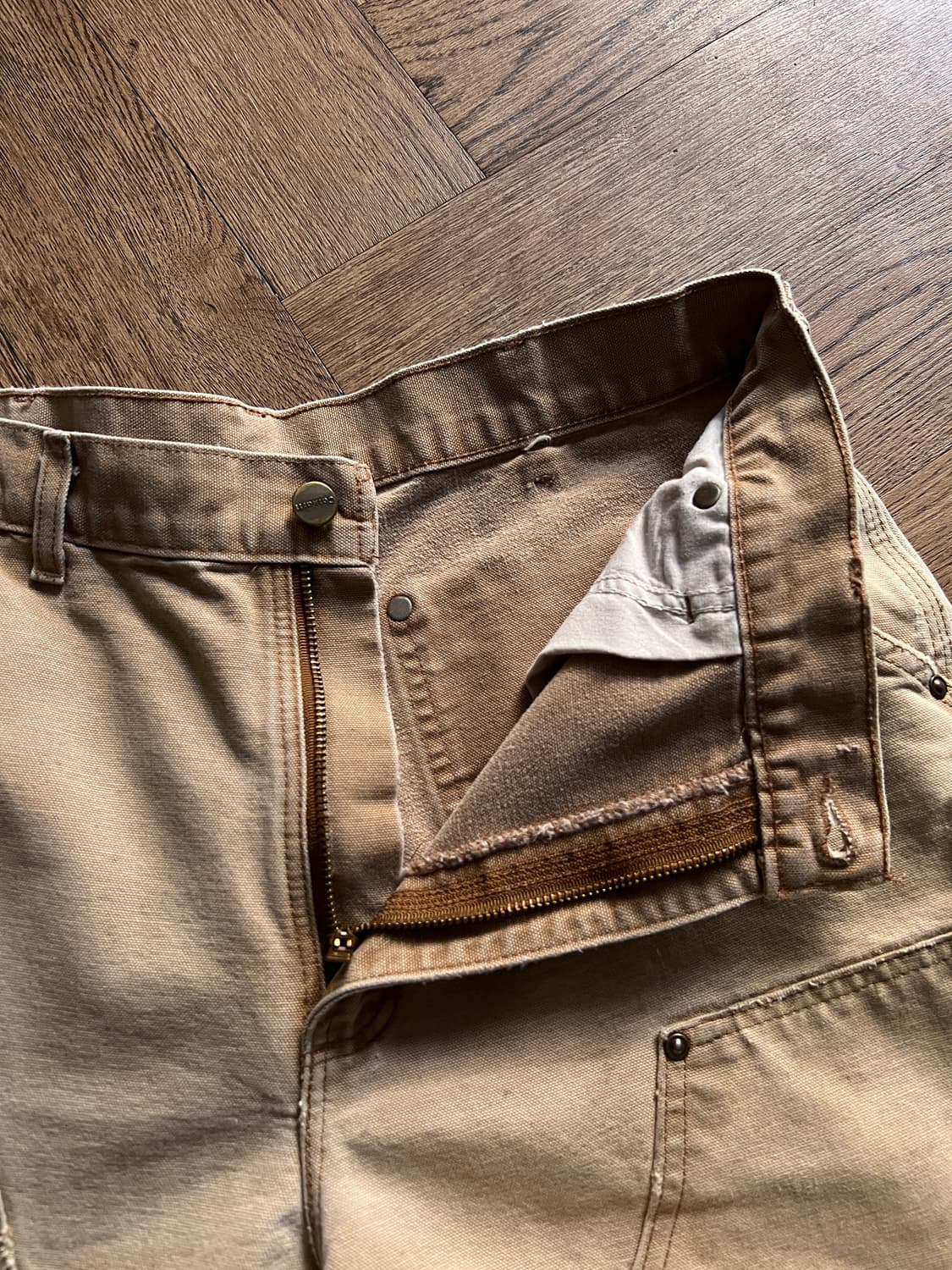 [33]칼하트 USA 빈티지 워싱 브라운 더블니 워크팬츠 상품이미지4