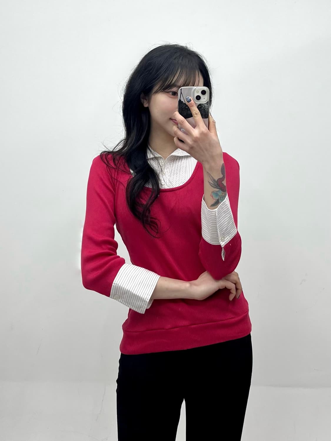 Burberry 런던라벨 셔츠 레이어드 핑크 니트 상품이미지1