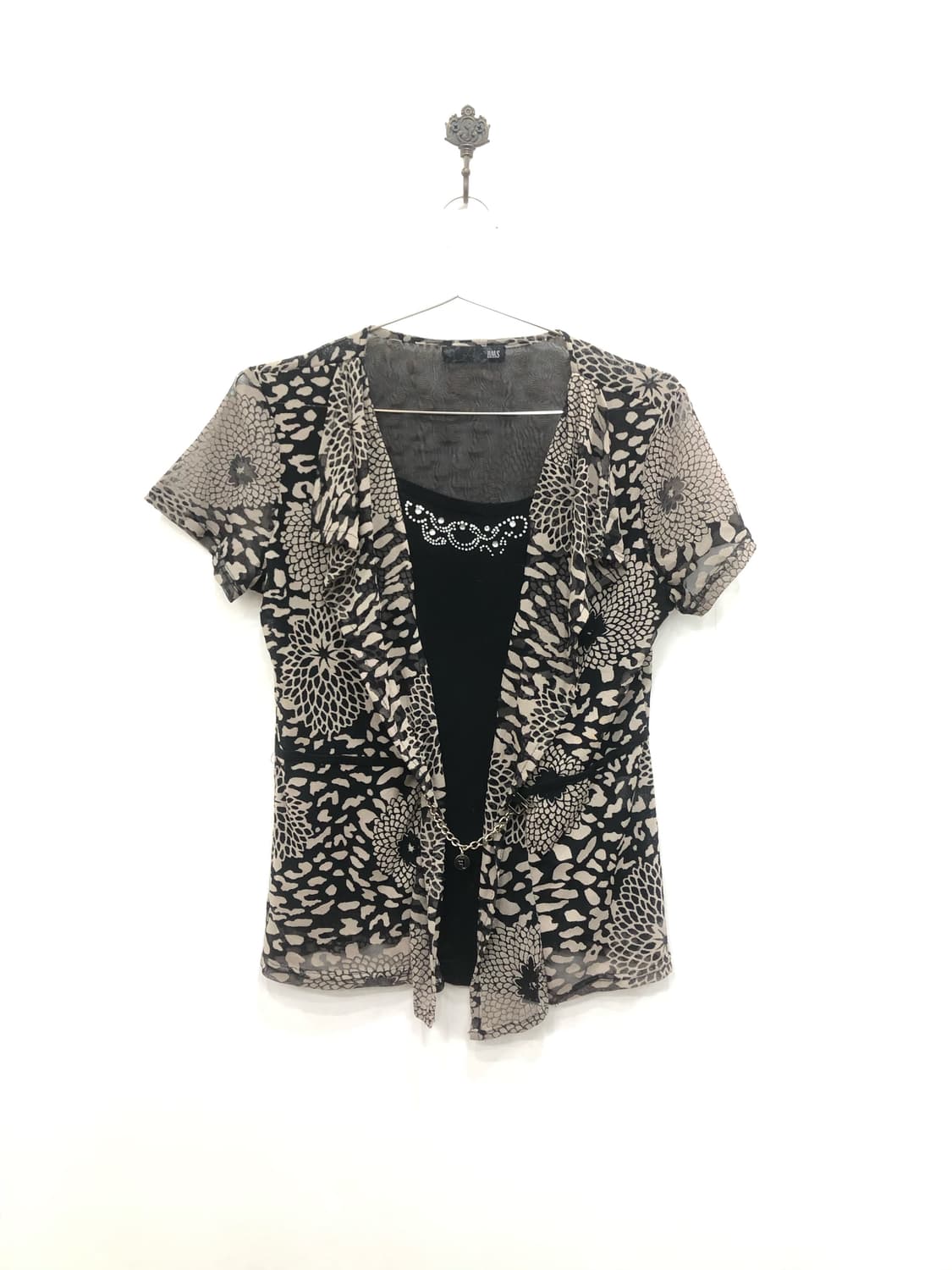 floral leopard pattern sheer short sleev 상품이미지2