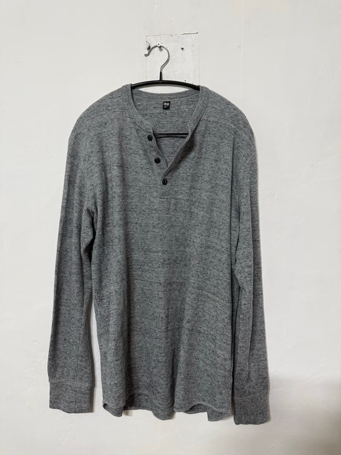 Uniqlo 와플 헨리넥 긴팔 티셔츠 그레이 상품이미지1