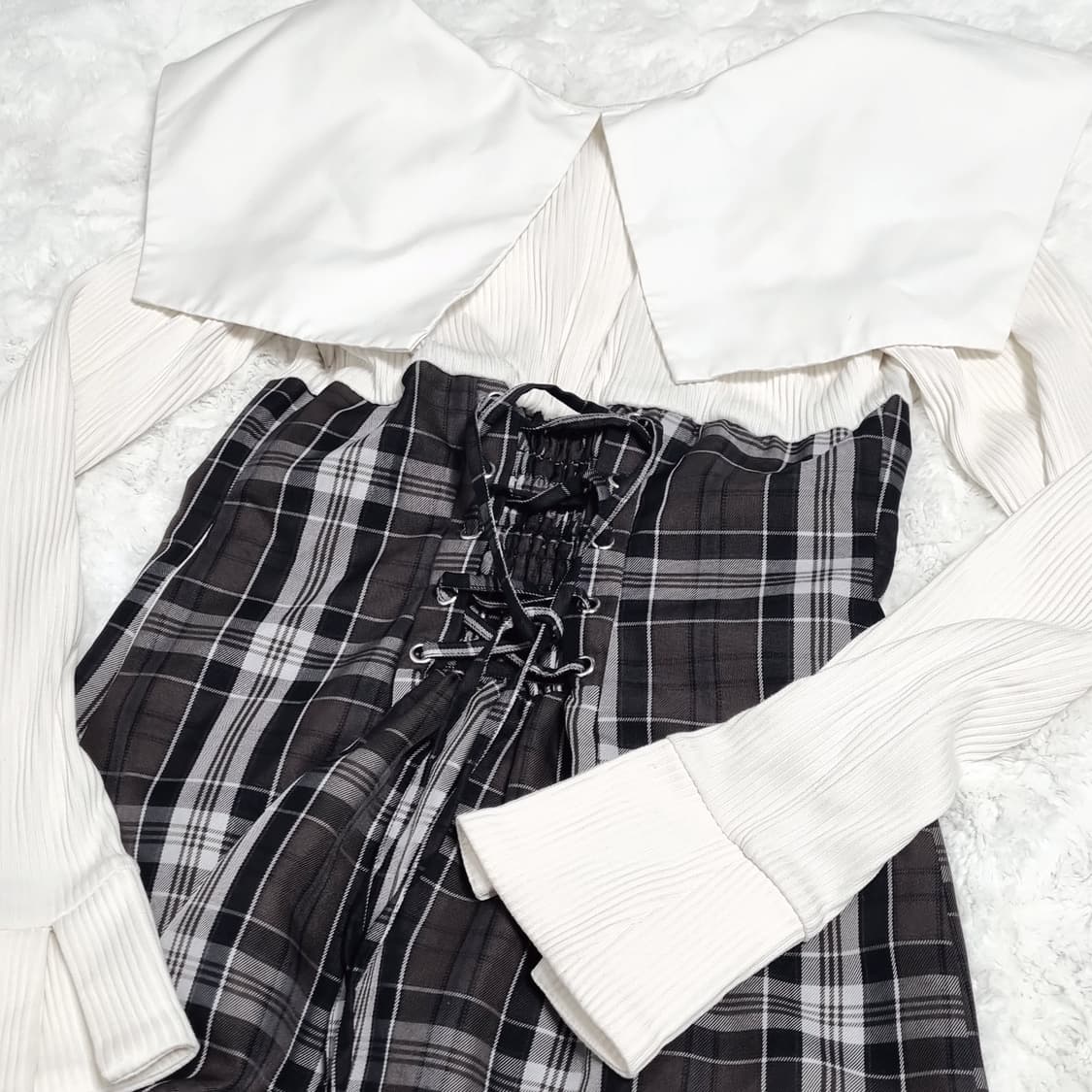 일본 빈티지 일브 브랜드 체크 회색 원피스 스나계 상품이미지10