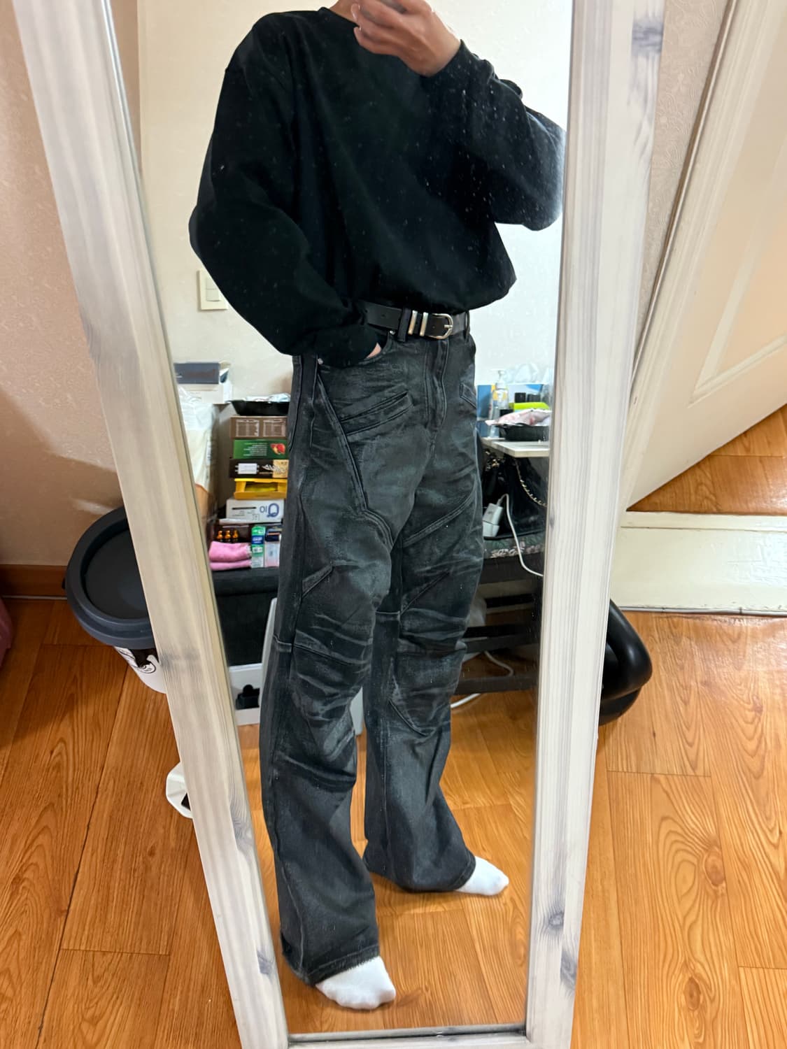 디앤에스알 - 바이커 코팅 데님 팬츠 (블랙/M) 상품이미지4