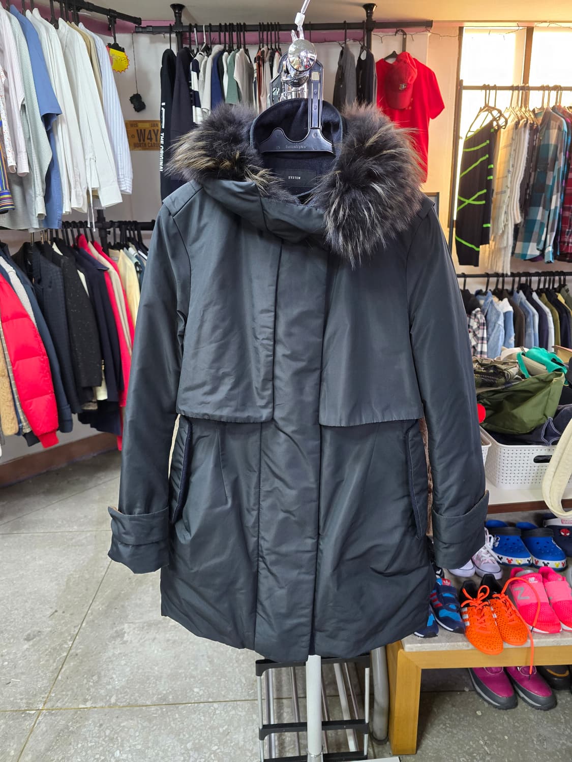 SYSTEM 시스템 블랙 후드 퍼 패딩 코트 (1317) 상품이미지1