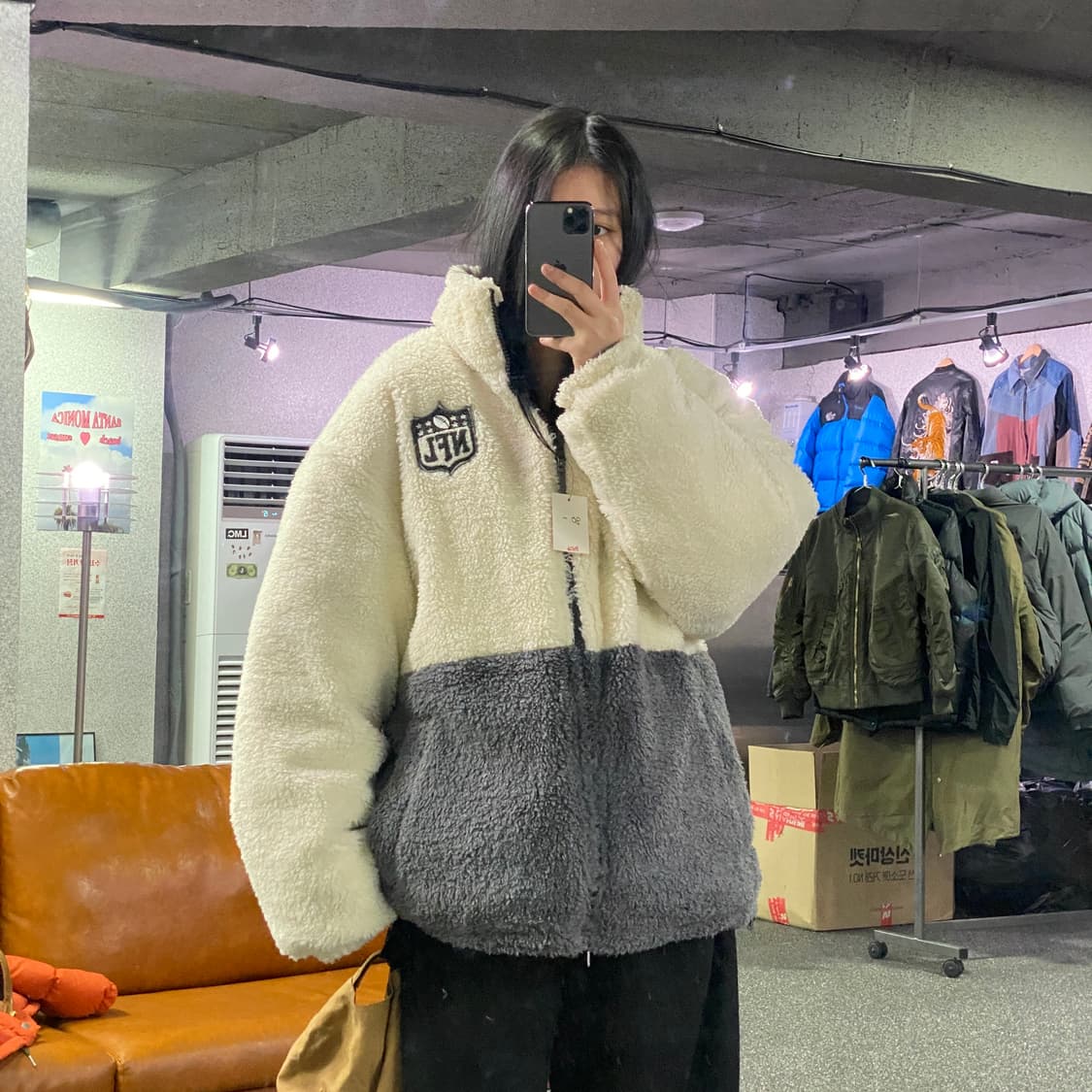 NFL 빅로고 쉐르파 리버시블 다운 숏 패딩 B3126 상품이미지1