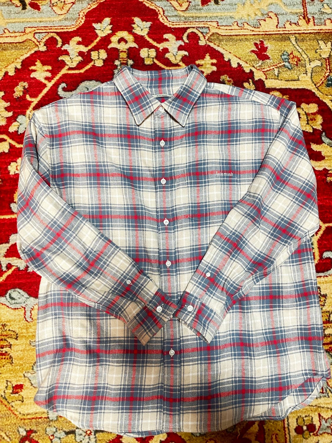 AVIE MUAH 릴렉스드 체크 셔츠 크림 1사이즈 상품이미지1