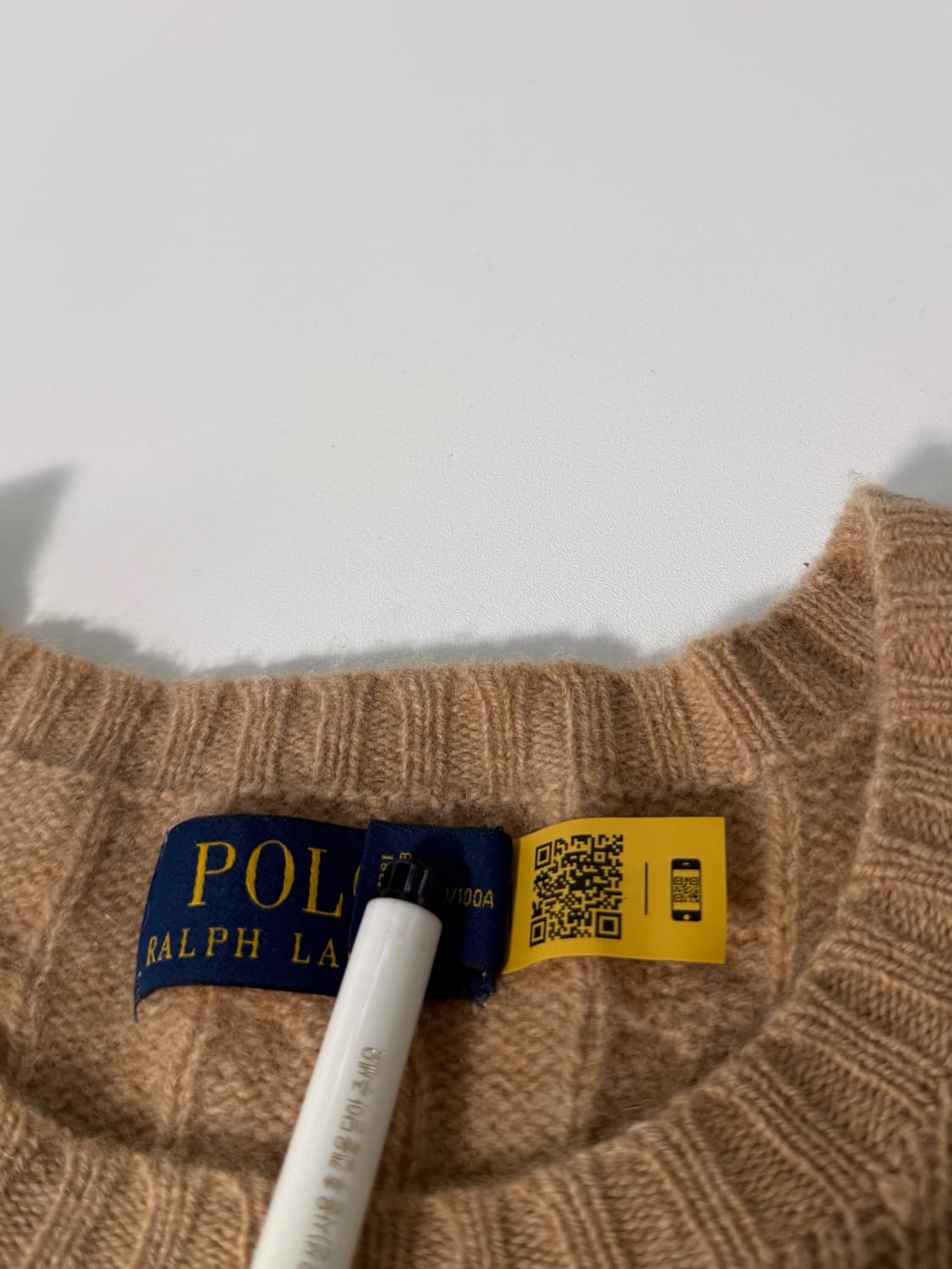 폴로 랄프로렌 신형 QR라벨 캐시미어 울 베이지 꽈배기 니트 상품이미지5