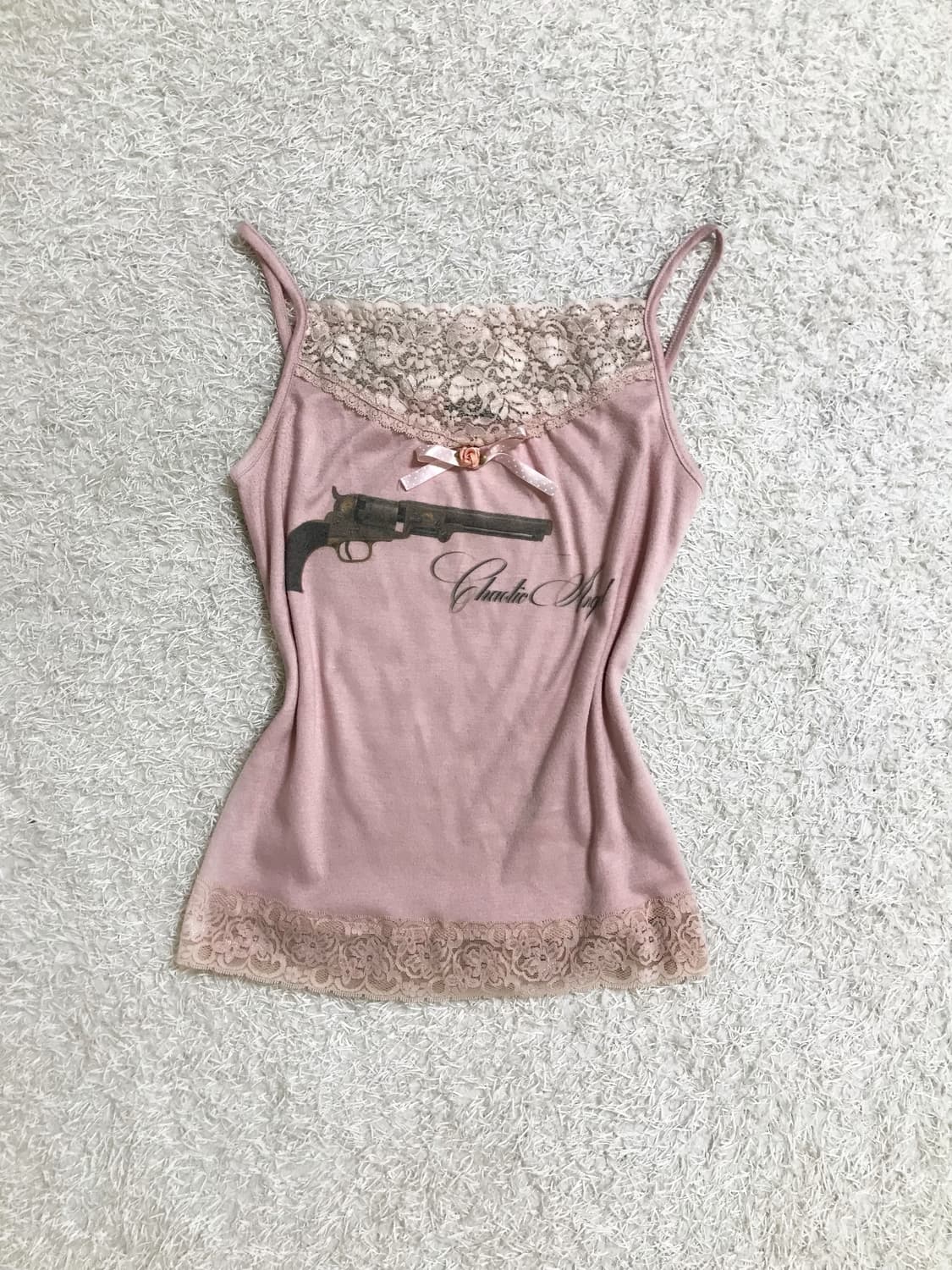 Gun Print Satin Lace Cami sleeveless  상품이미지1