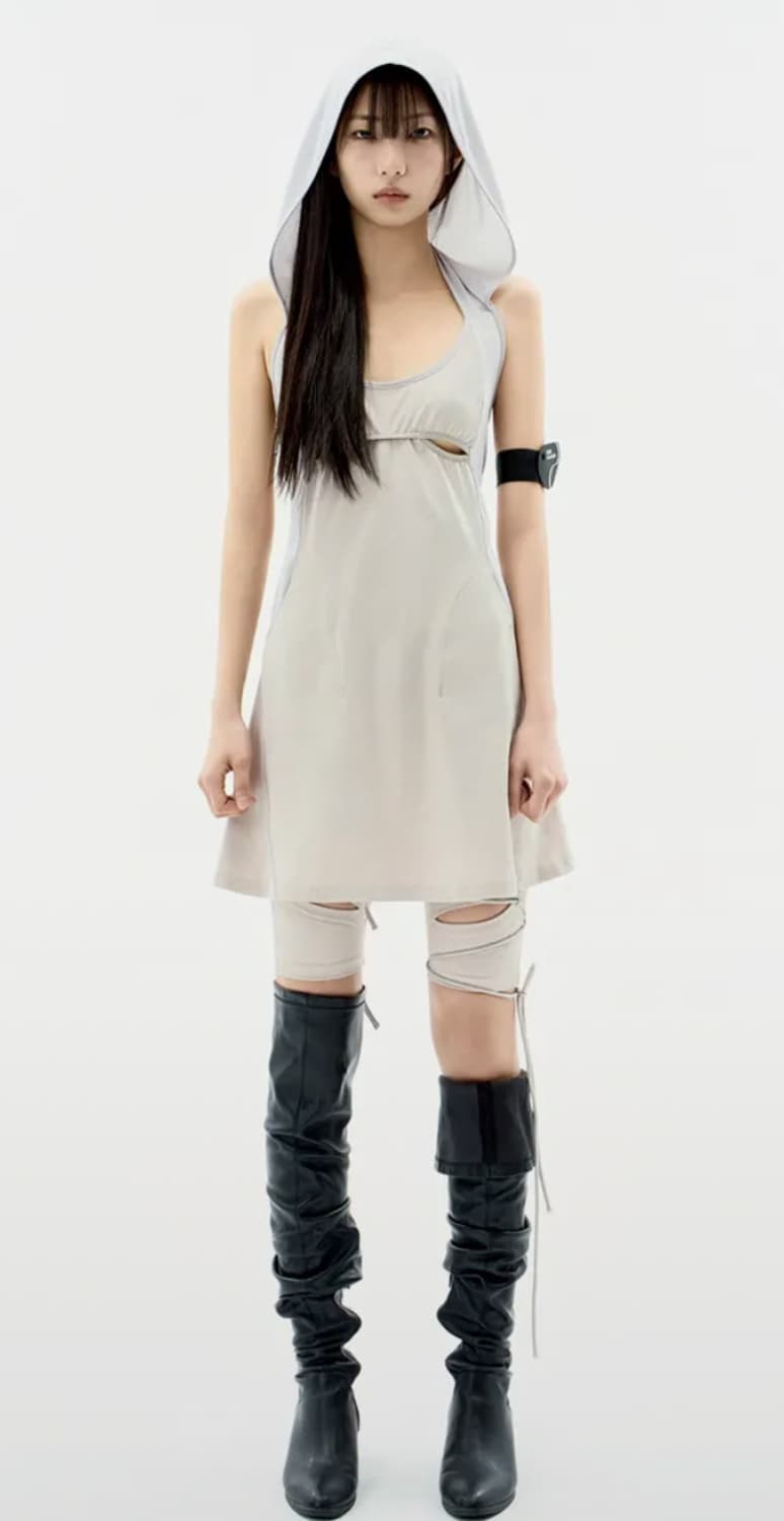 Halter Hoodie Apron Dress / Grey 상품이미지1