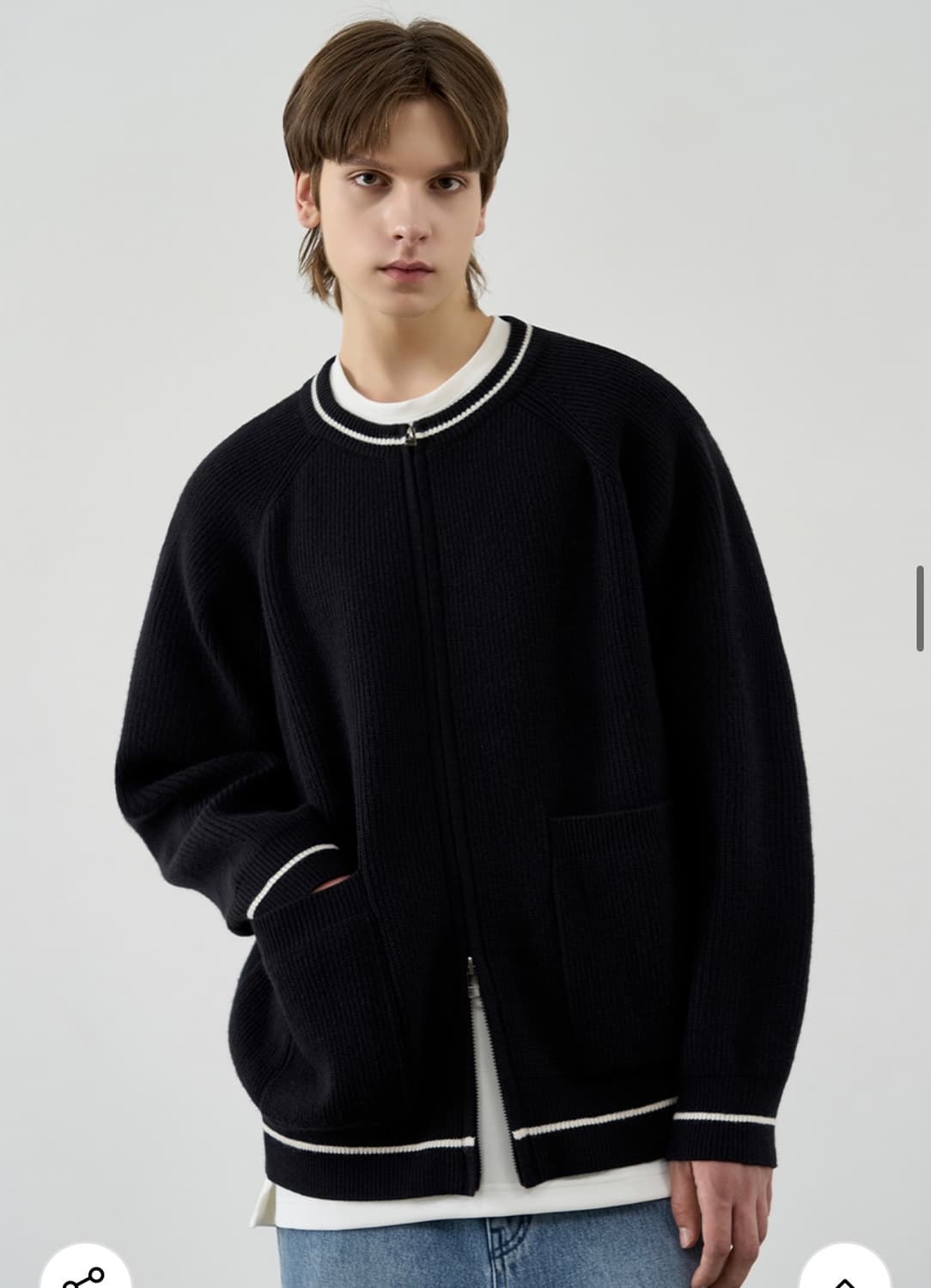 (새상품)(L) 드로우핏 벌룬 투웨이 집업 니트 [BLACK] 판매 상품이미지4