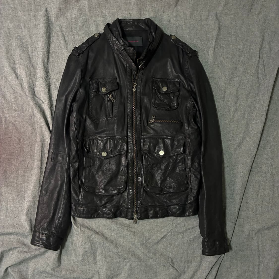 블랙 가죽 포켓 디테일 자켓 상품이미지6