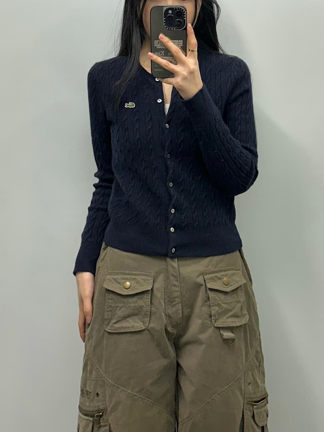 라코스테 네이비 꽈배기 라운드 니트 가디건 상품이미지1