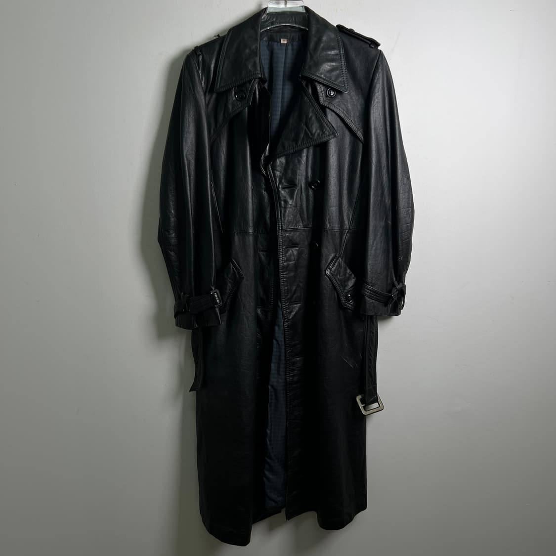 VTG 빈티지 블랙 레더 롱 트렌치코트 상품이미지4