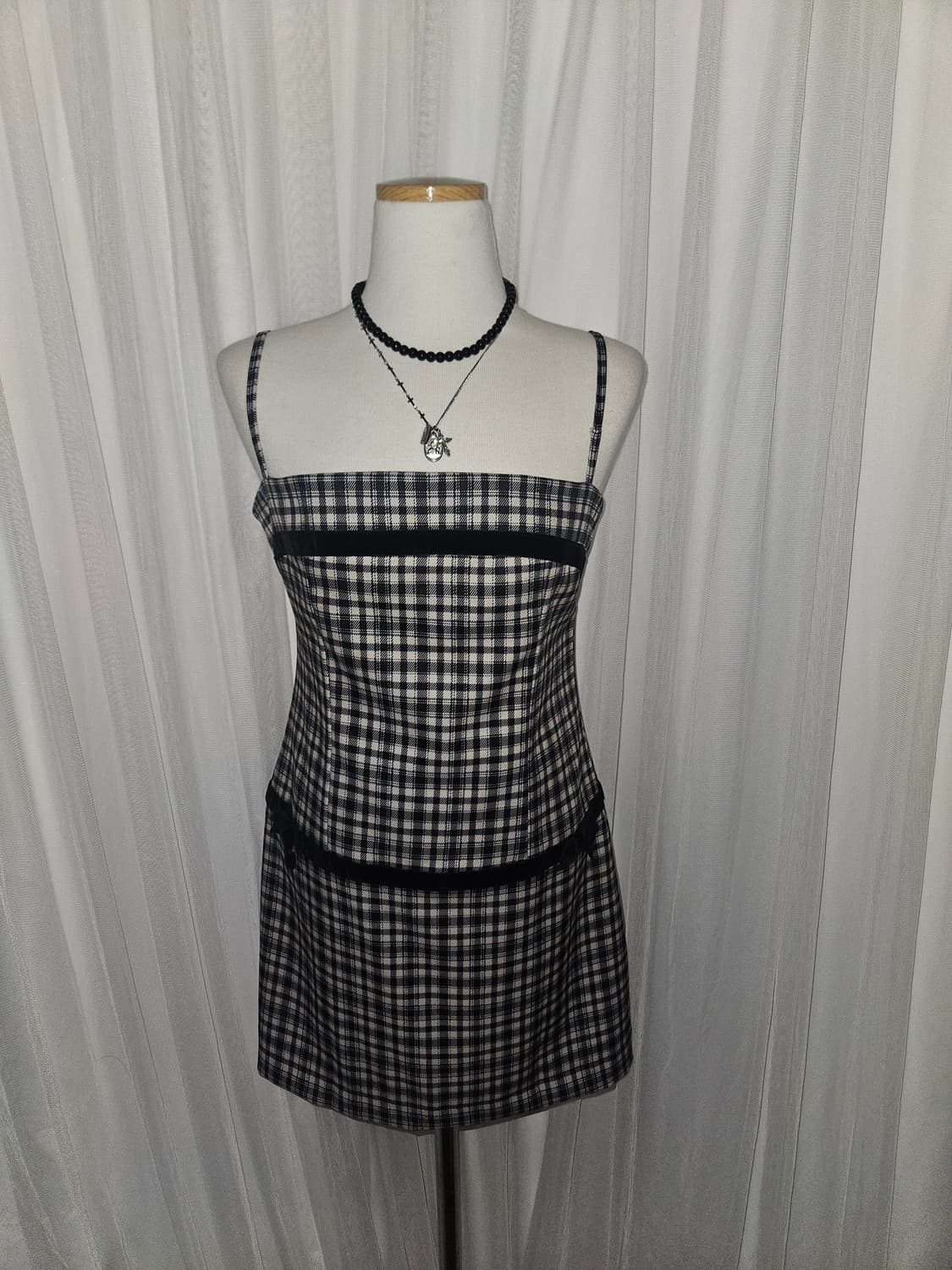 No.5 히메 체크 벨벳리본 미니 원피스 상품이미지1