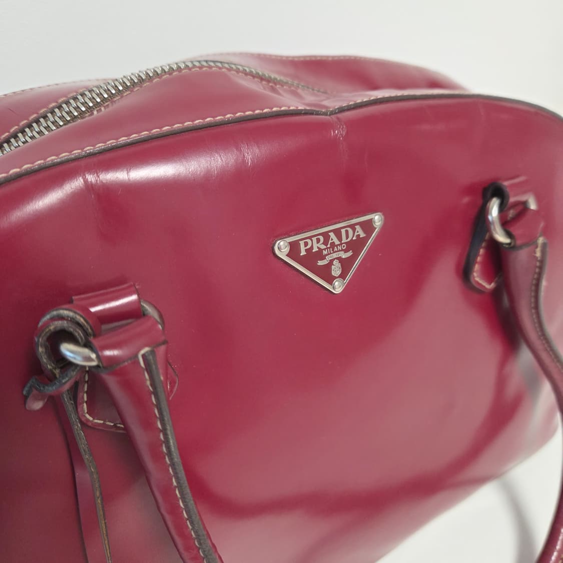 PRADA 프라다 정품 빈티지 은장 무광 숄더백 볼링백 코팅백 y2k 상품이미지6