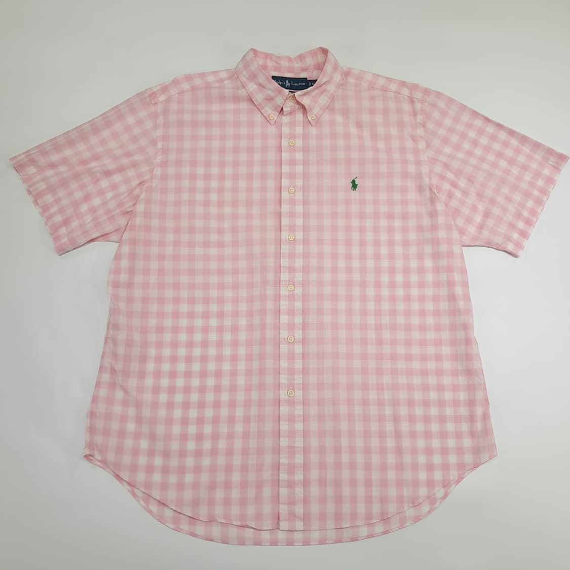 Co559 XL 폴로 랄프로렌 핑크화이트 깅엄체크 반팔 셔츠 남방 상품이미지1