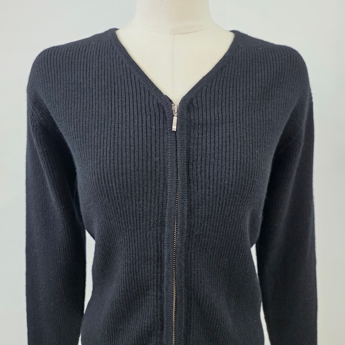 mamian 울100% 블랙 골지 집업 니트 가디건  상품이미지4