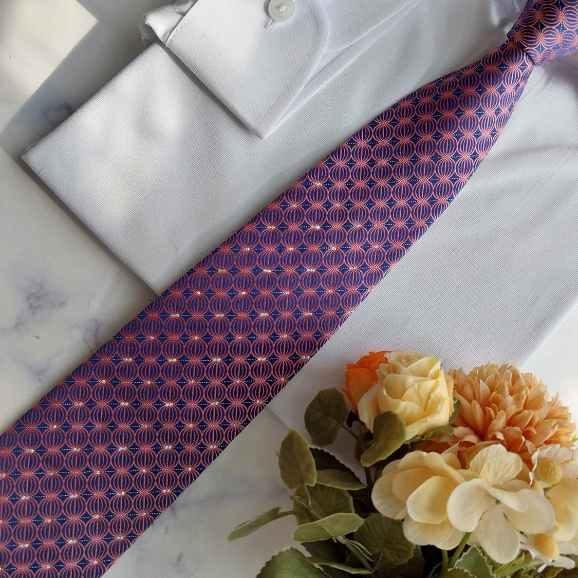 레노마 실크 핑크 서클 패턴 넥타이 8cm A+등급 K2383 상품이미지5