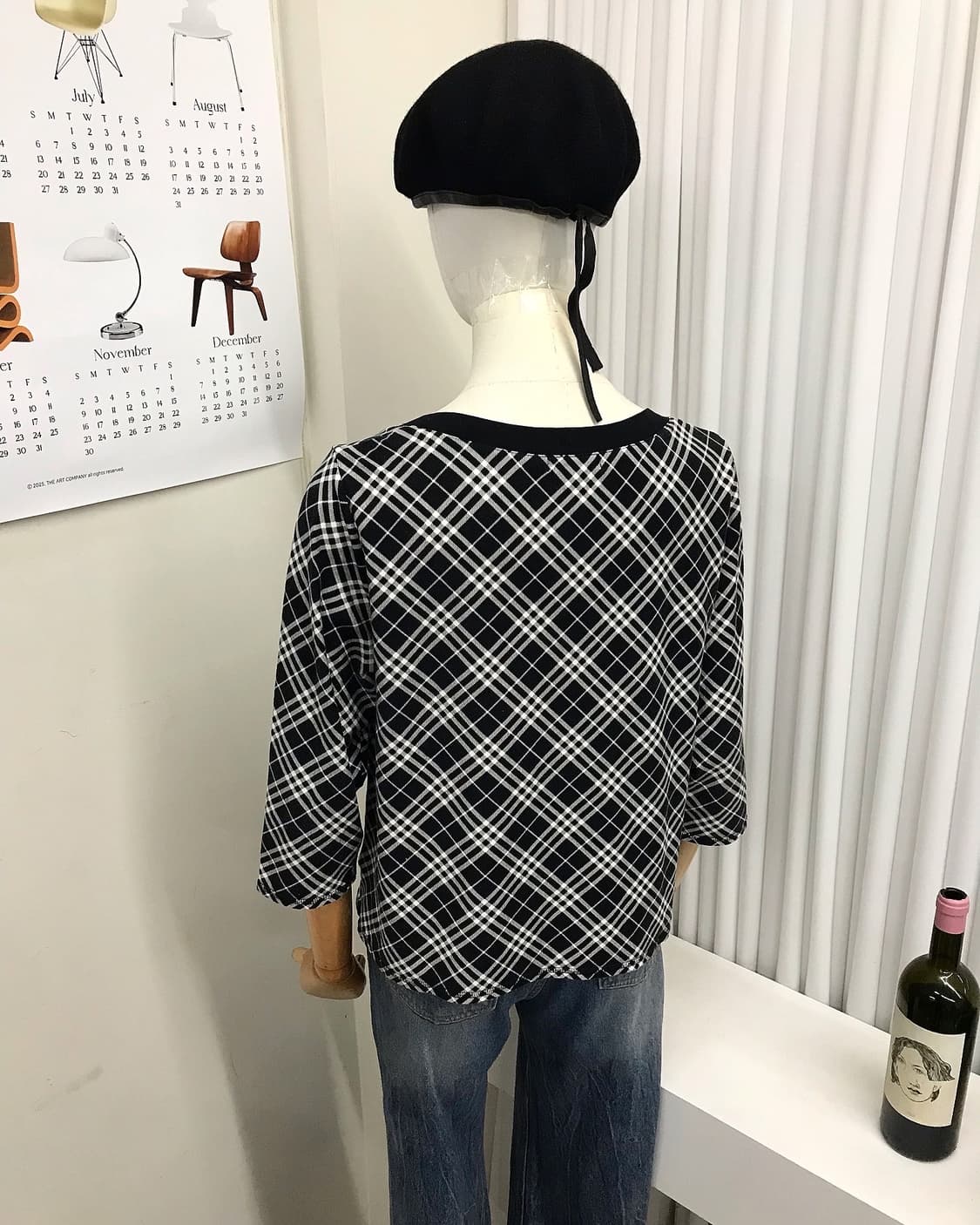 버버리 블랙 사선 체크 7부 긴팔티 상품이미지7