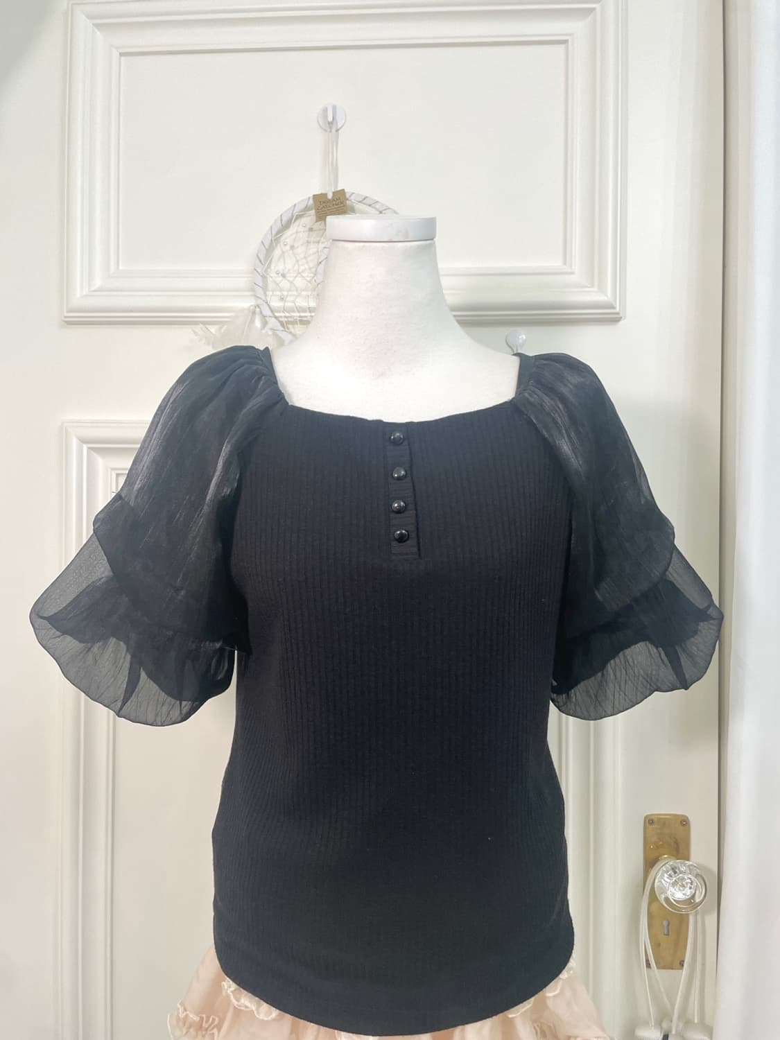 black layered puff sleeve top(size-M) 상품이미지5
