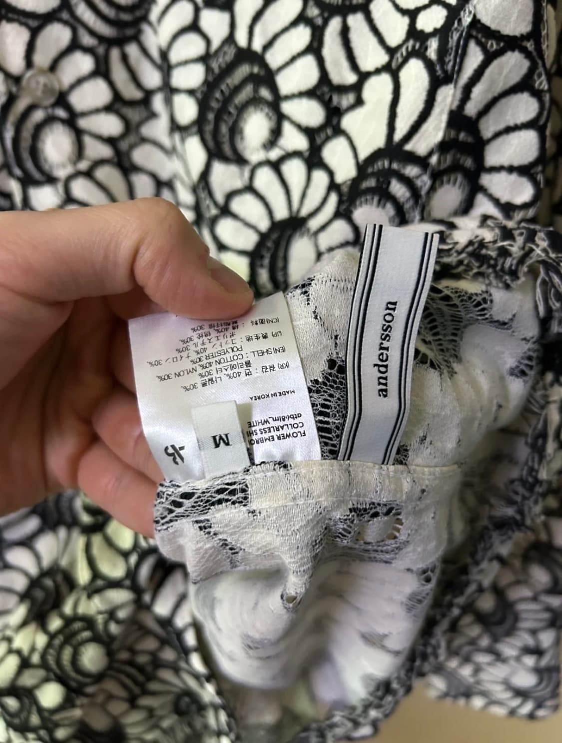 앤더슨벨 플라워 엠브로더리 오픈 카라 셔츠 M 상품이미지4