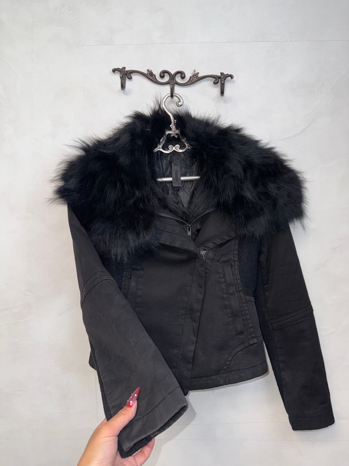 Black fox fur knit layered padded jacket 상품이미지2