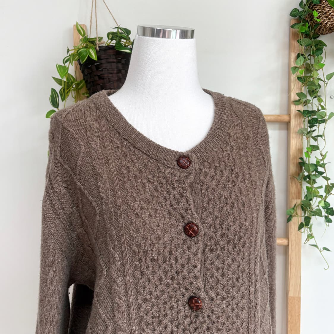 JPN/ 브라운 케이블 니트 가디건 모리걸가디건 브라운가디건 상품이미지4