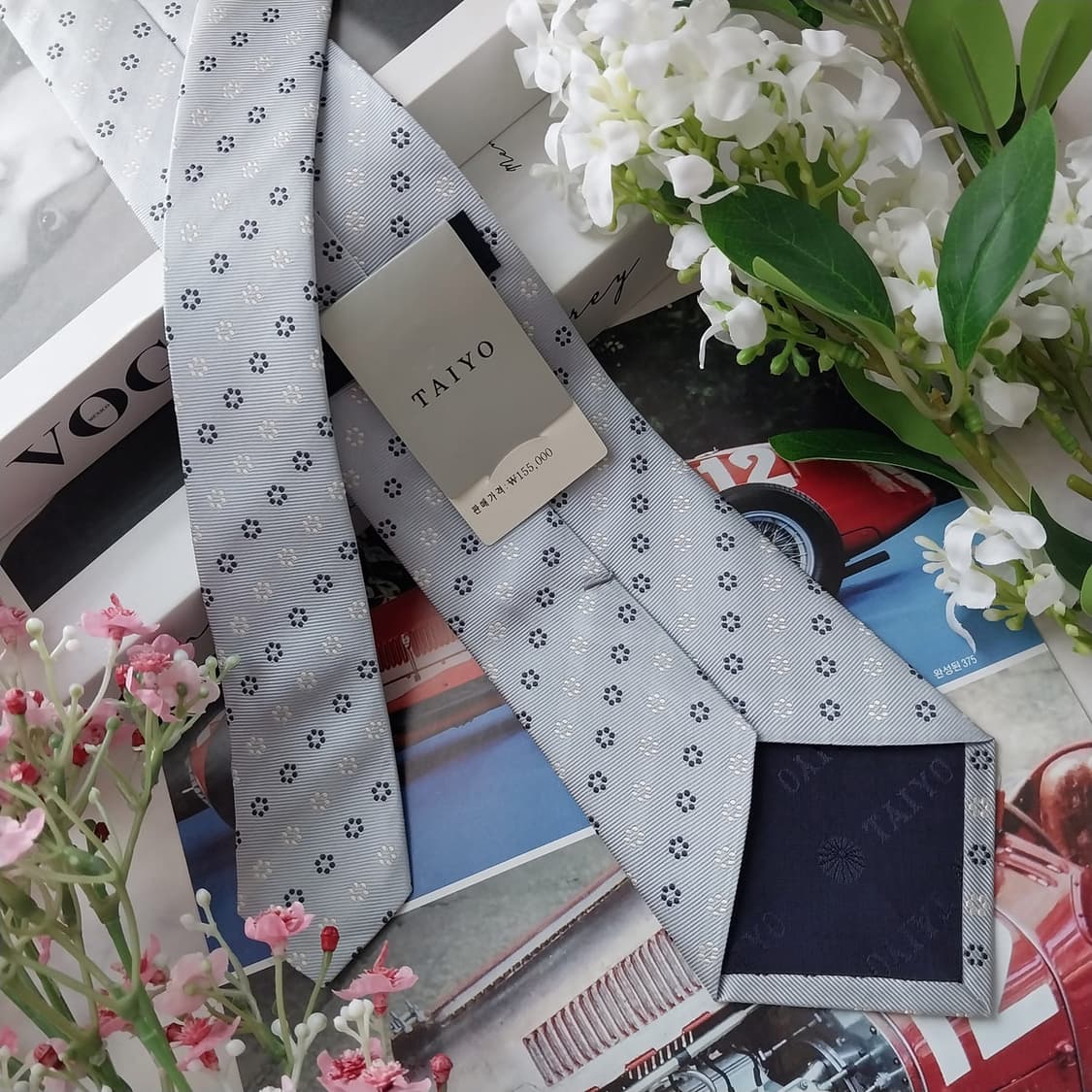 타이요 실크 하늘색 마이크로 패턴 넥타이 8.5cm 새제품  K1576
 상품이미지5