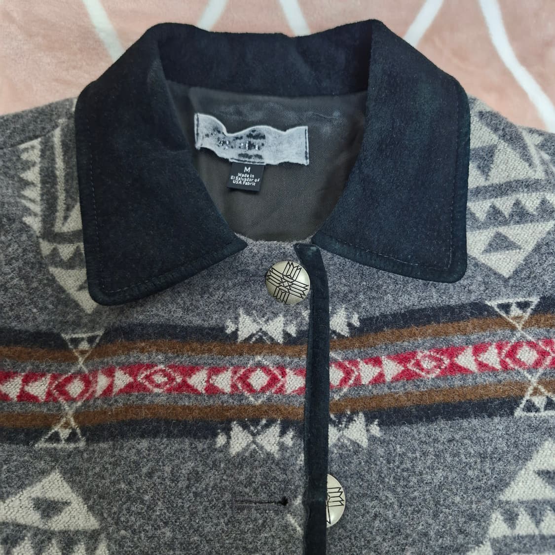 펜들턴 Pendleton 패턴 버진 울 코트 가죽 트림 상품이미지3