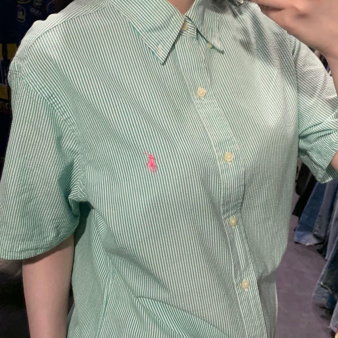 [IM] 폴로 랄프로렌 반팔 시어서커 스트라이프 셔츠 민트 그린 상품이미지4