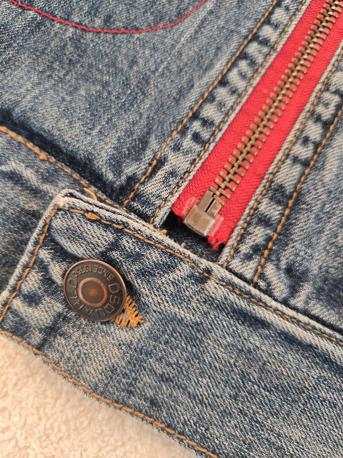 디스퀘어드 데님 자켓(연청) 소뿔 레드지퍼 L 상품이미지5