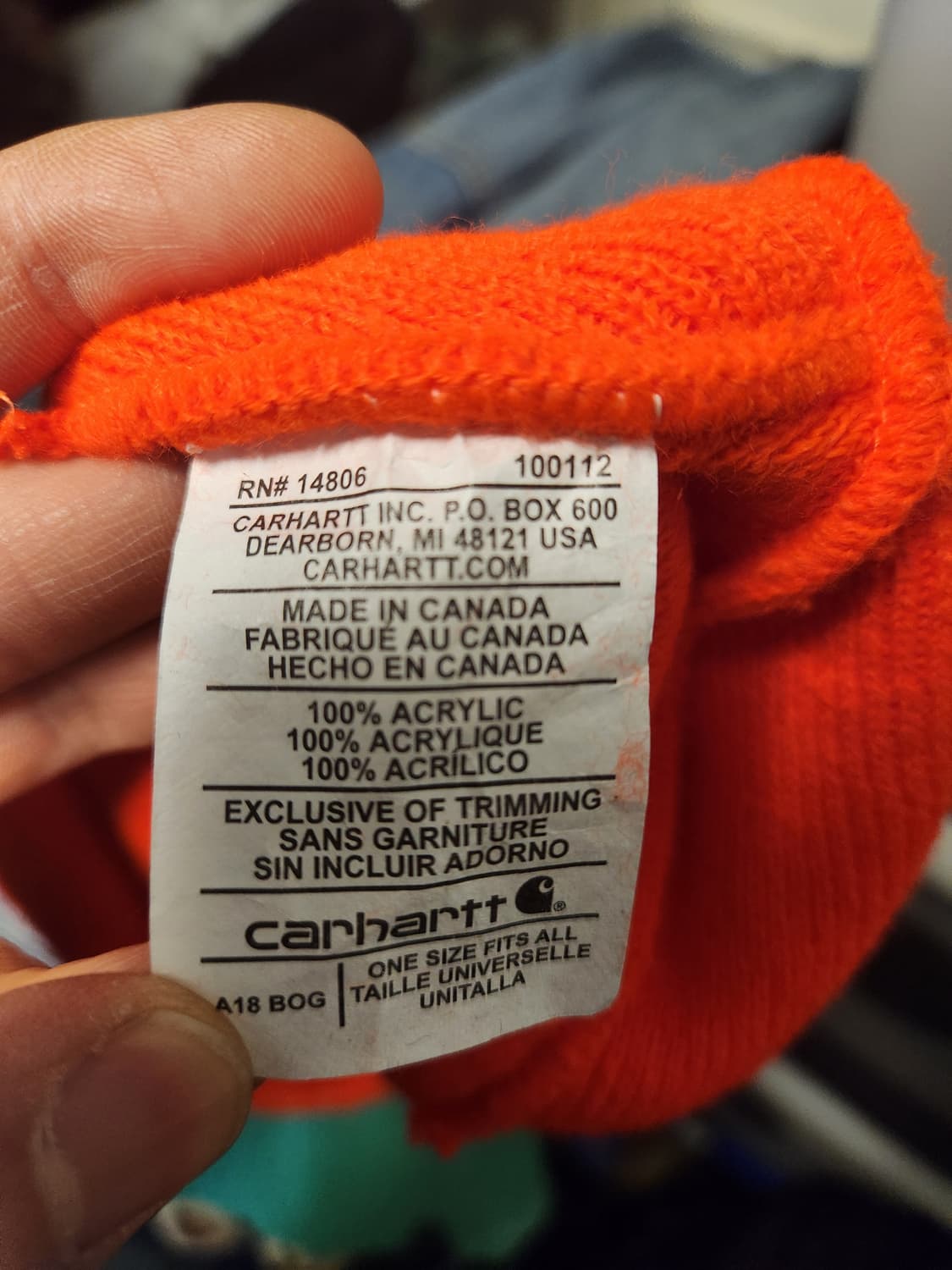 칼하트 네온 오렌지 비니 OS 상품이미지2