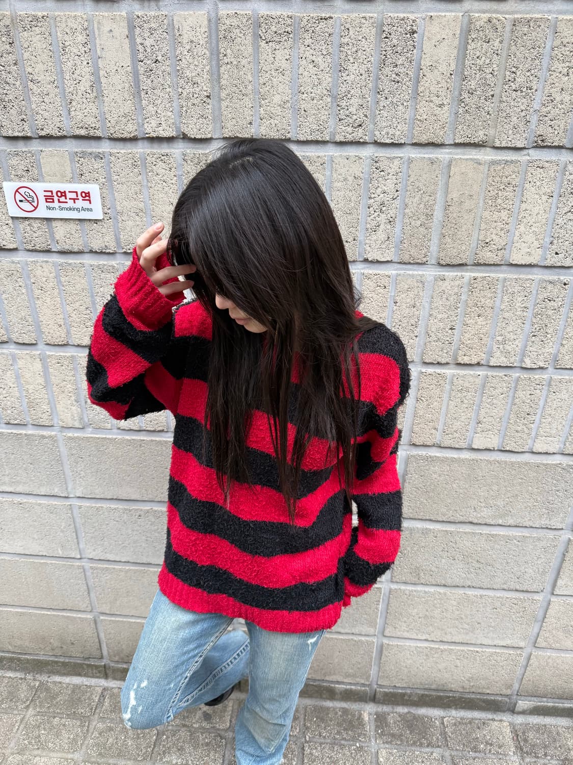 레드&블랙 스트라이프 부클니트 상품이미지1