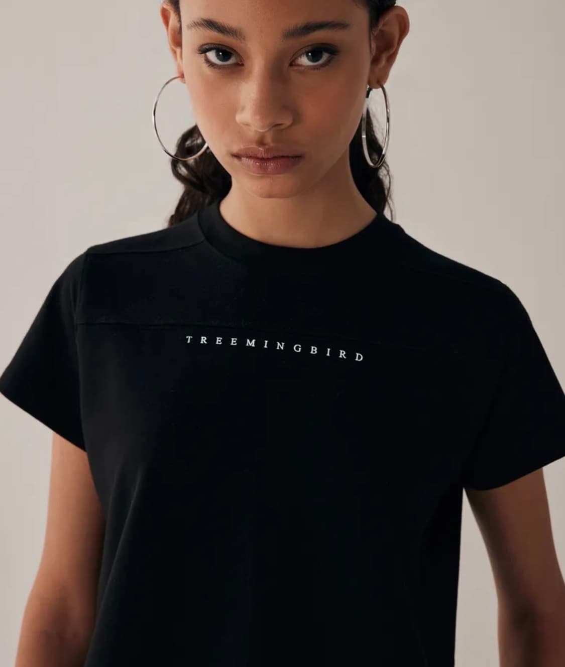 (새상품) 트리밍버드 로고 슬릿 크롭 티셔츠 (블랙) 상품이미지3