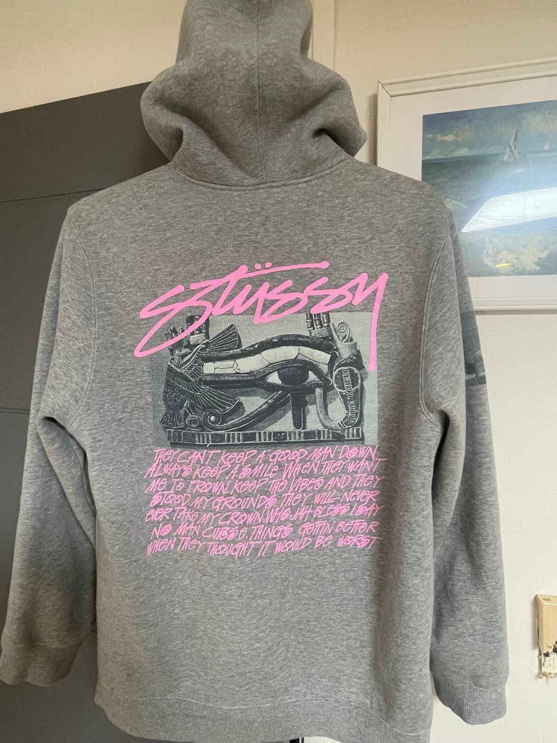 스투시 이집트 후드 후디 그레이 핑크 상품이미지2