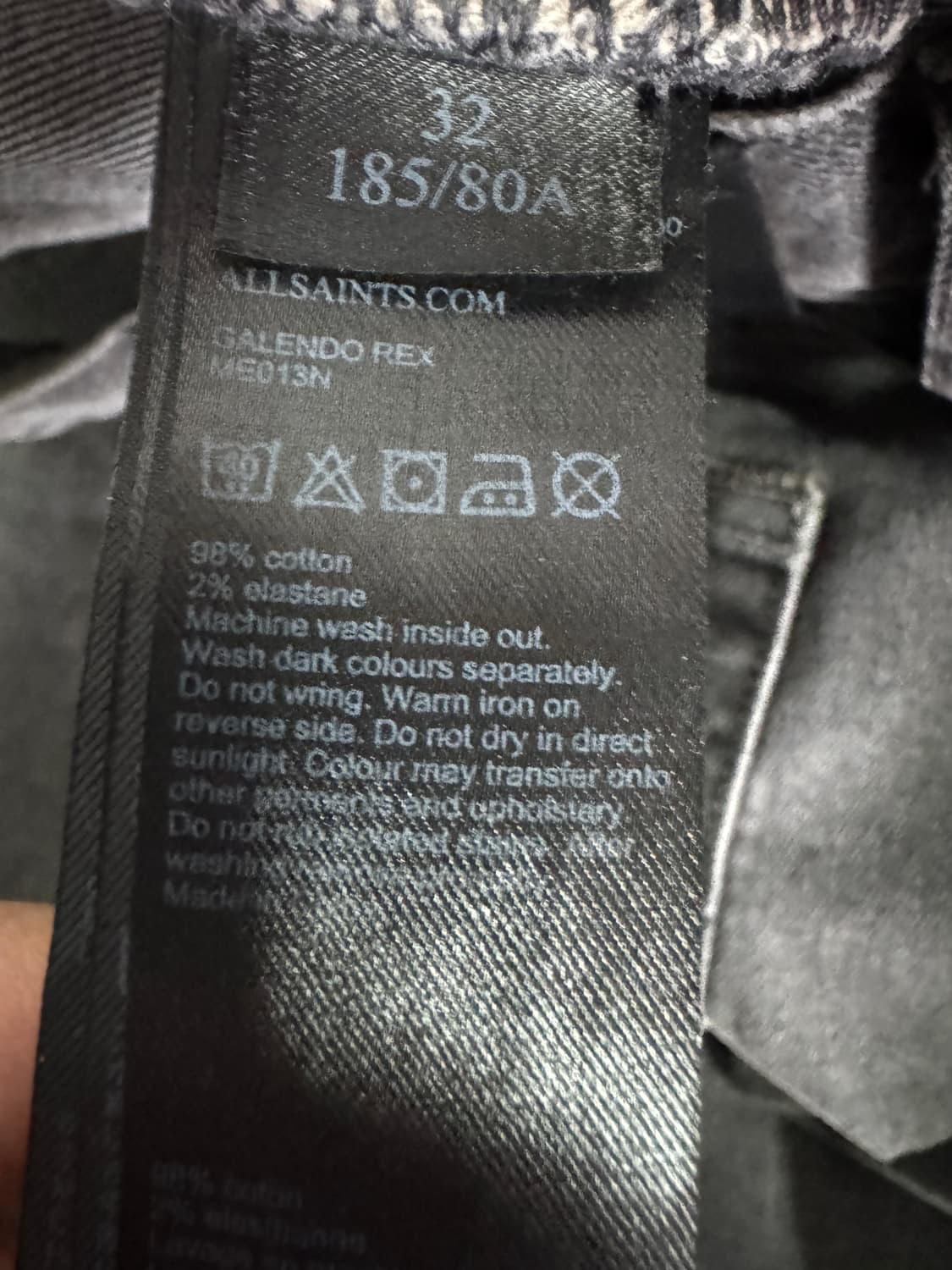정품!! 올세인츠 흑청 빈티지 워싱 버튼 데님팬츠 33.8인치 상품이미지4