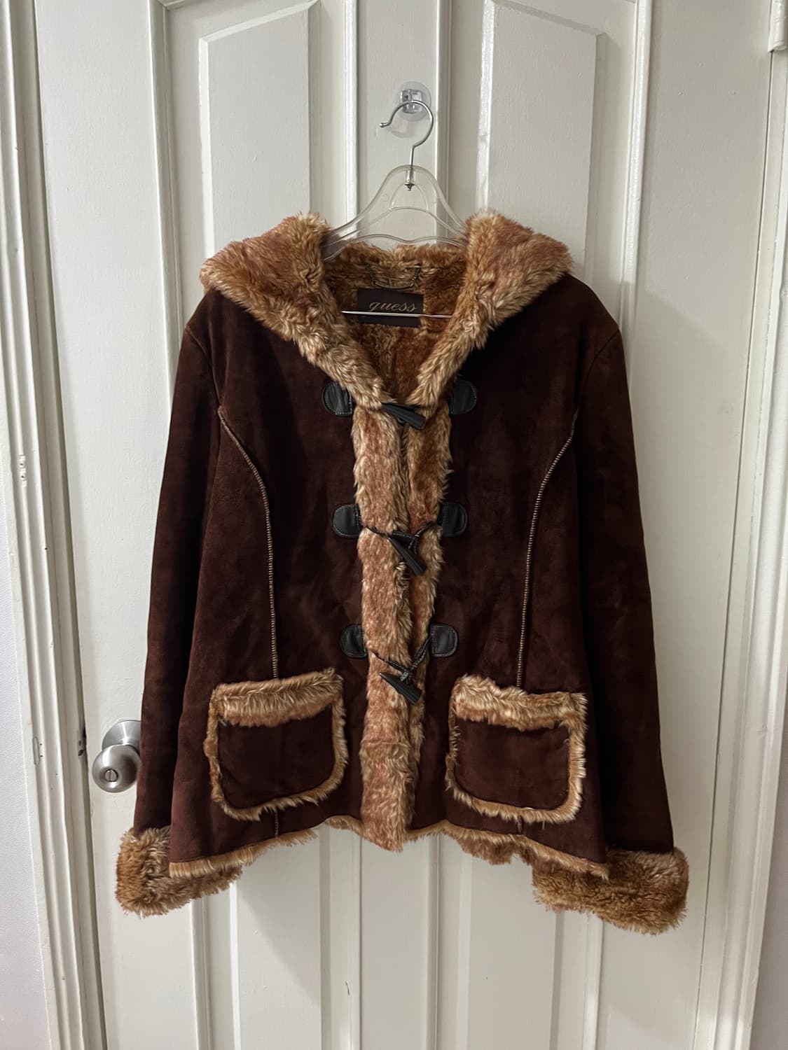 게스 시어링 빈티지 후드 하프 스웨이드 퍼 무스탕 코트 자켓 상품이미지1