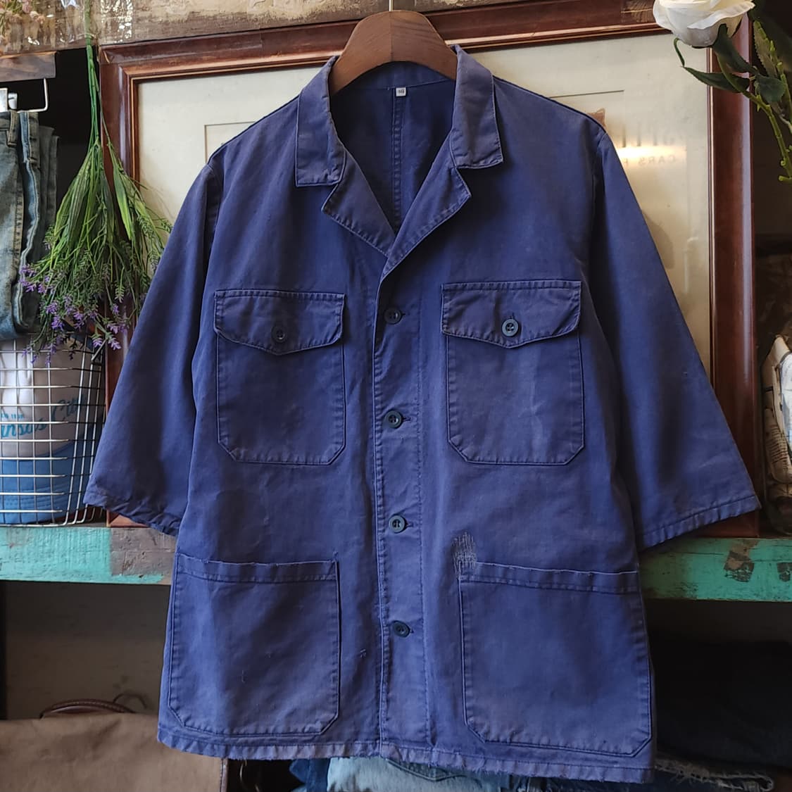 60s 프렌치 워크자켓 프렌치자켓 페이딩 블루 데미지 사파리 자켓 48 상품이미지2