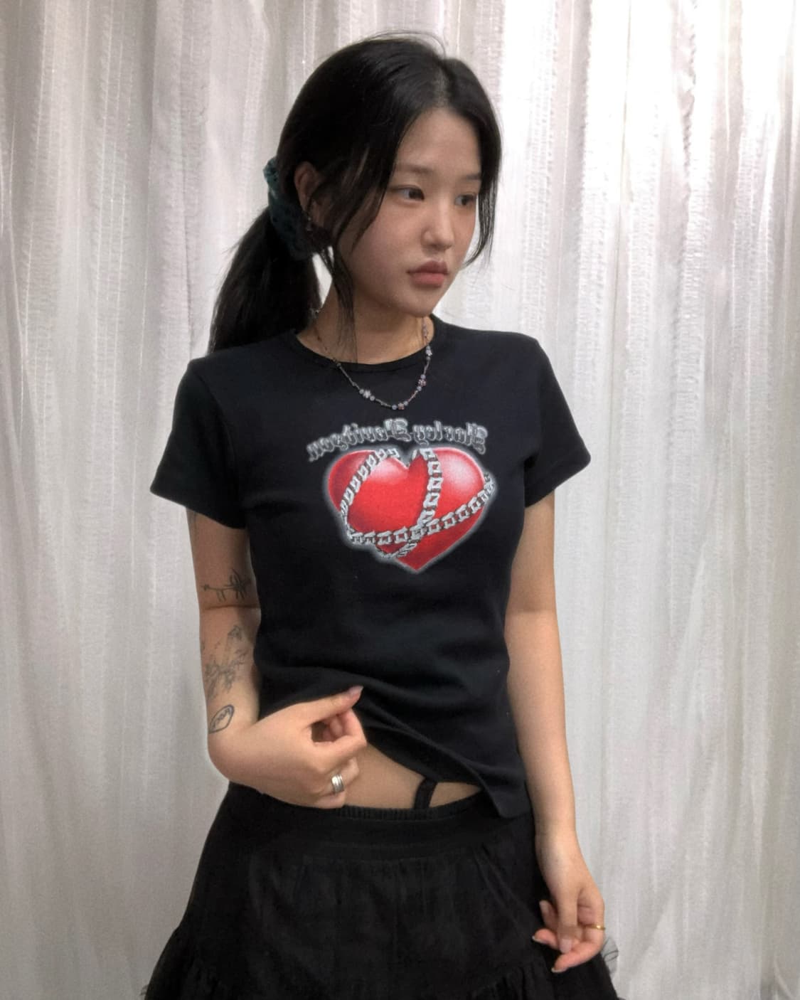 할리데이비슨 블랙 하트 체인 탑 상품이미지1