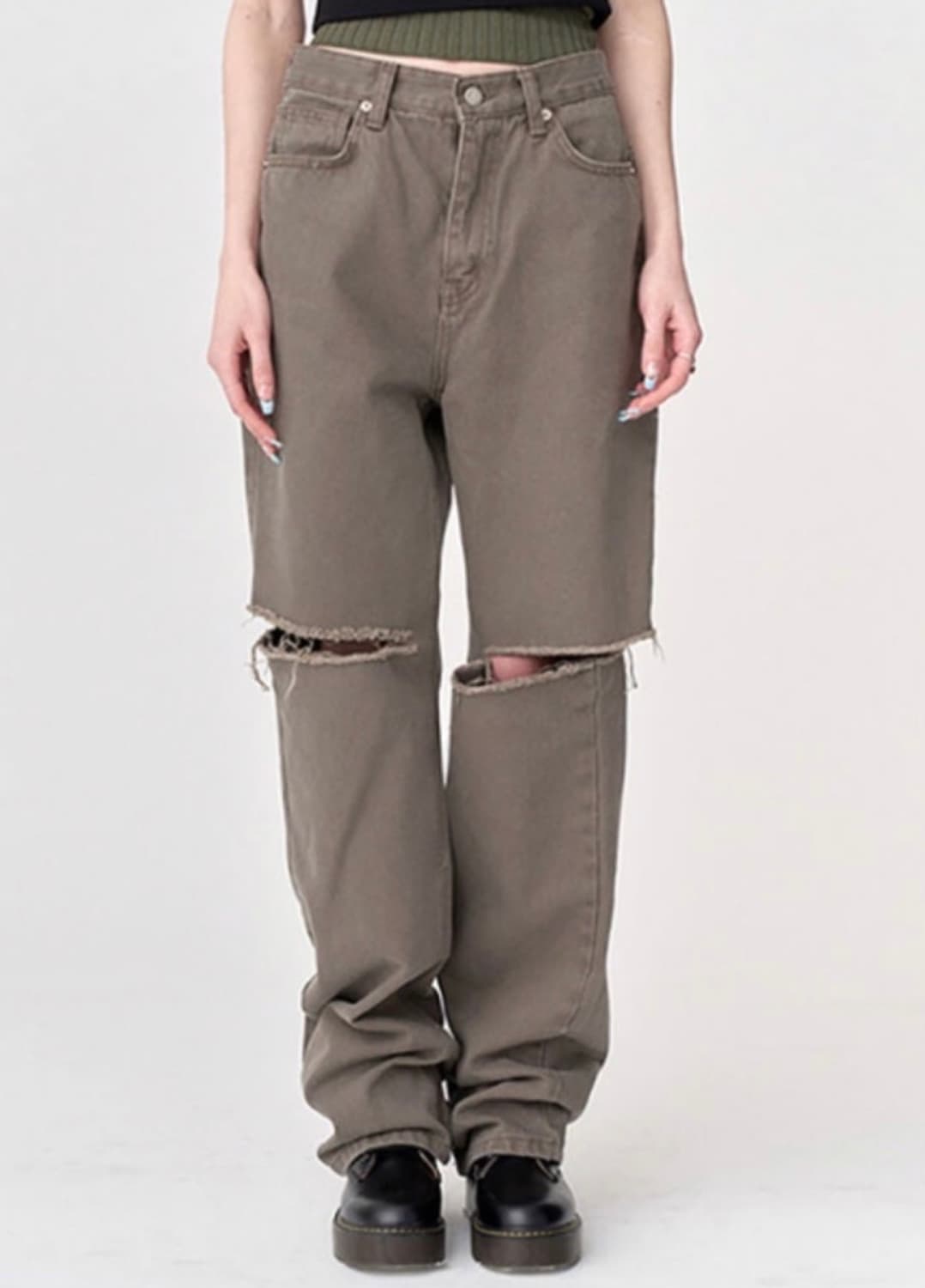 leey yeel 컷팅진 cutting jean dusty brown 상품이미지2
