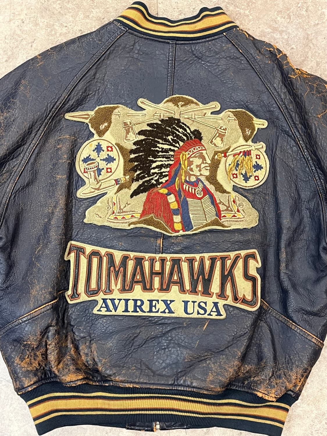 아비렉스 90s 인디언 가죽 헤비 자켓 네이비 M #csz1763  상품이미지5