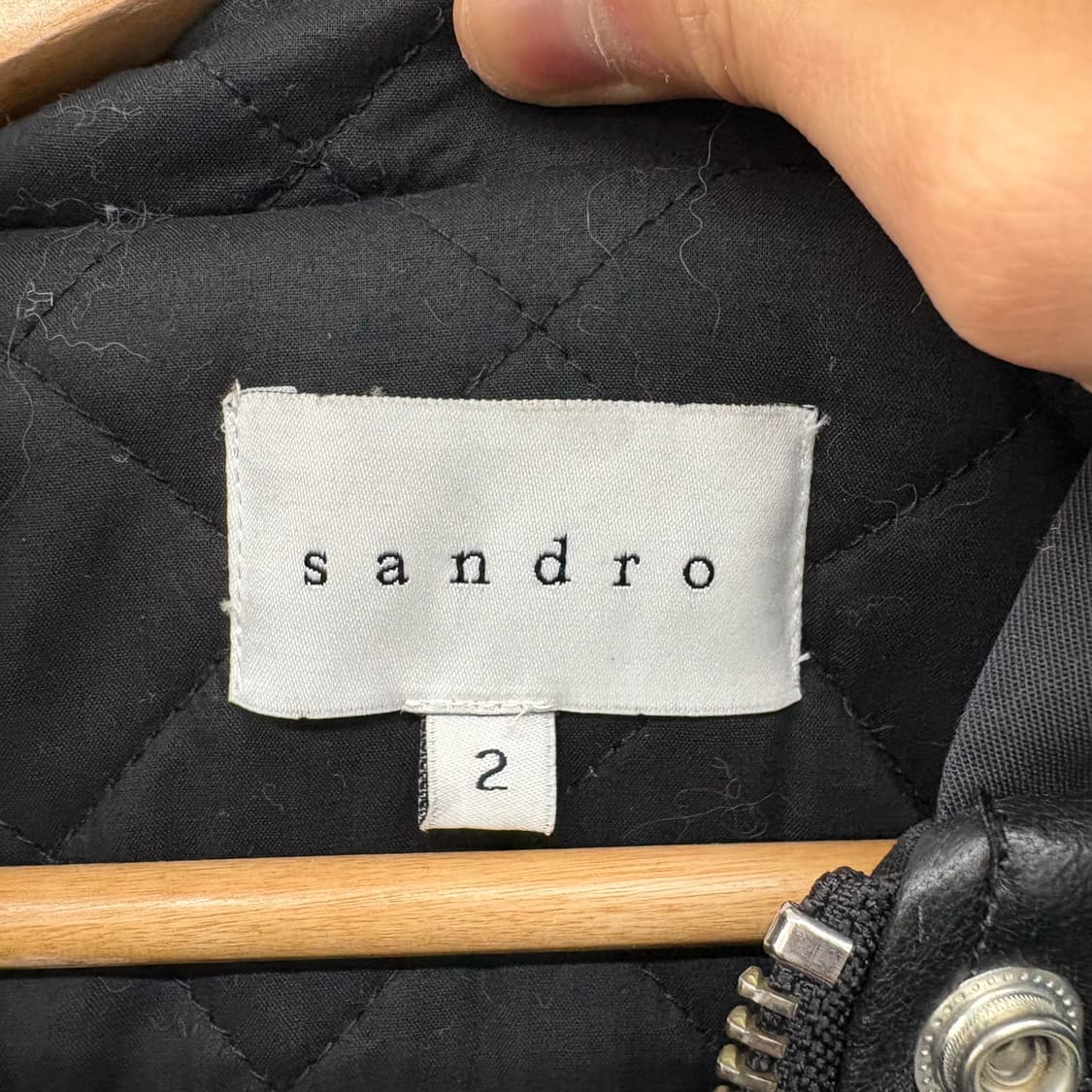 산드로 블랙 후드 퍼 트리밍 가죽 자켓 여/M 상품이미지5