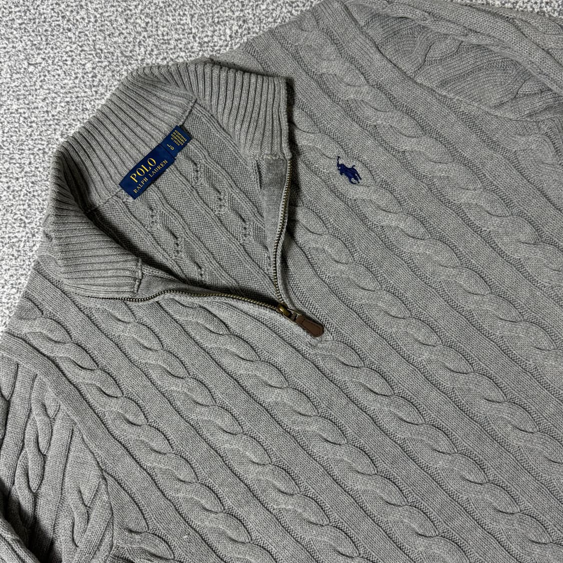 폴로 랄프로렌 꽈배기 니트 반집업 L 상품이미지1