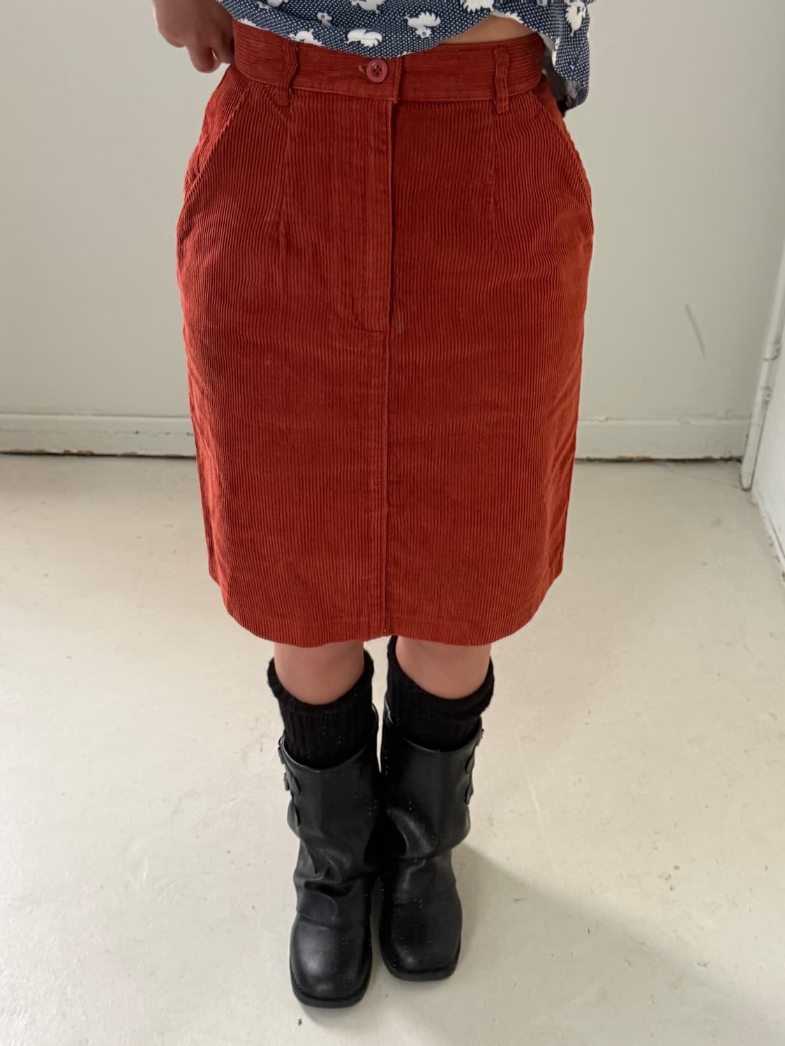 일본빈티지 오렌지 코듀로이 미디스커트 상품이미지1