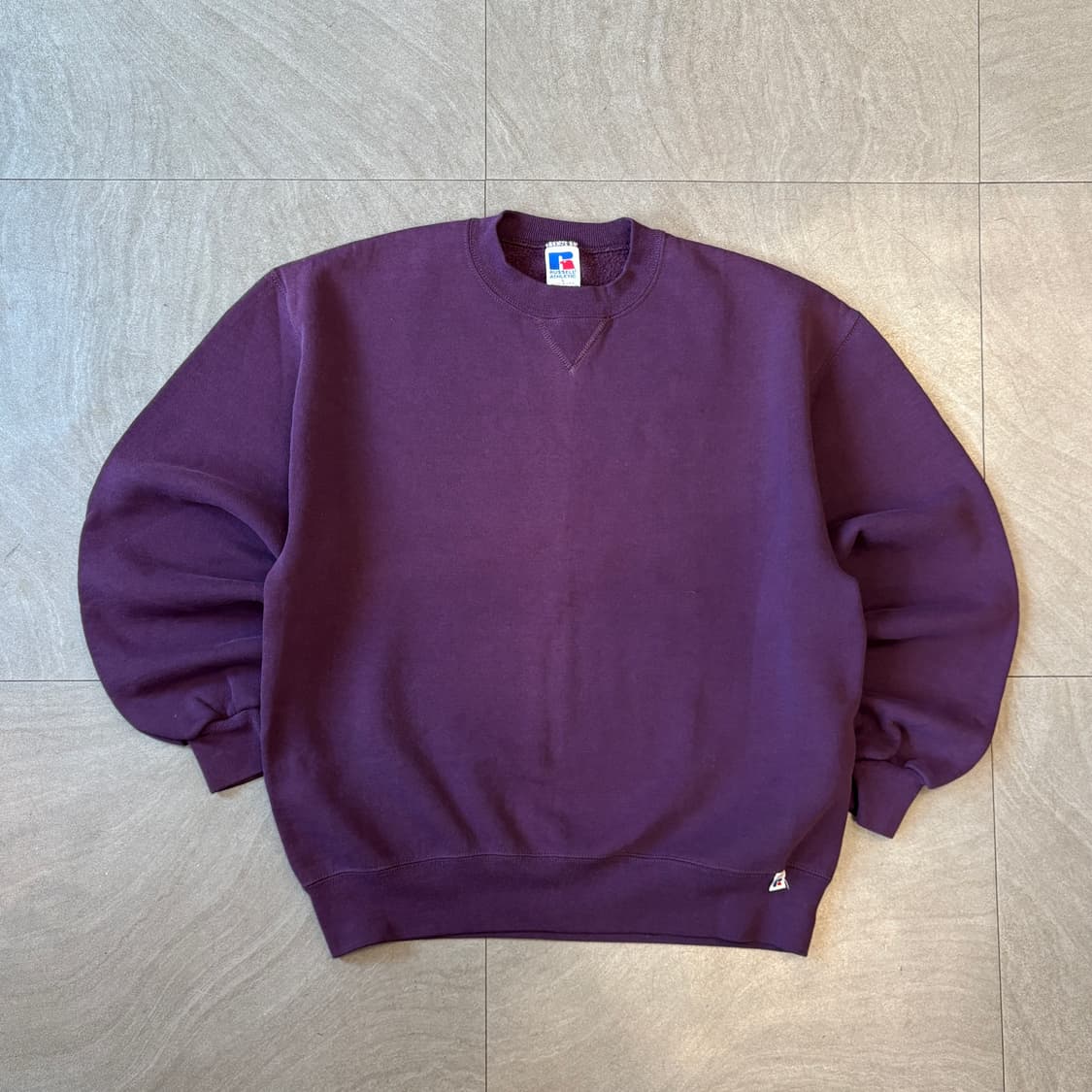 90s 90년대 미국 생산 러셀 블랭크 퍼플 선페이드 스웻셔츠 상품이미지1