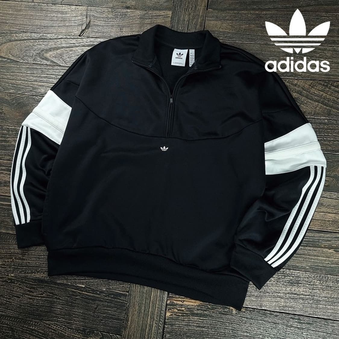 [아디다스] 오버핏 하프집업 반집업 맨투맨 블랙 M20266 상품이미지1